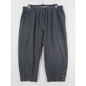 Rebecca Malone Womens Black Cropped Pants With Drawstring Waist & Button Hem Acc